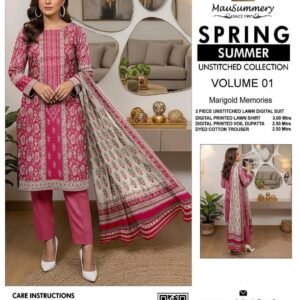 3 PCs women's Pink digital print Lawn suit