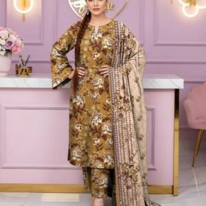 Golden Printed 3 PCs women's lawn suit